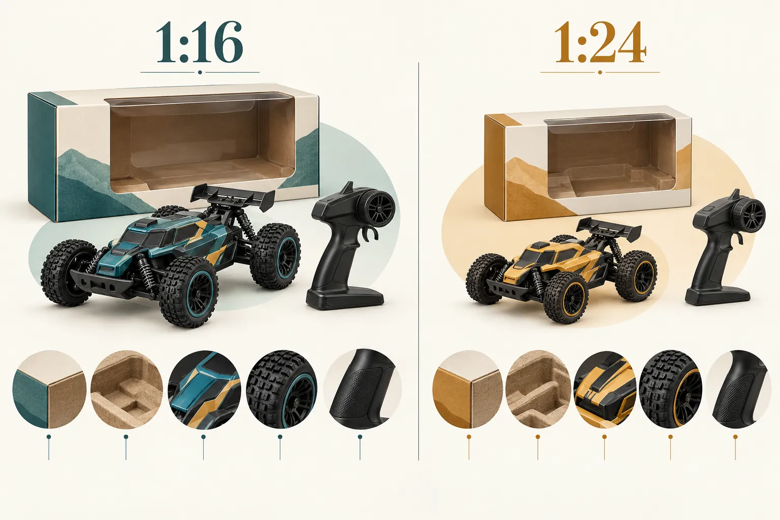 Diagram: 1:16 versus 1:24 wholesale RC cars: compare package and control evidence