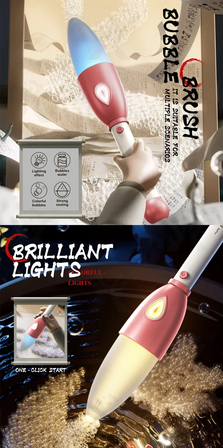 Bubble Toys in the Shape of a Chinese Calligraphy Brush, Bulk Automatic Bubble Wands for Sale (TB-4834165) — illustrated product details, panel 3