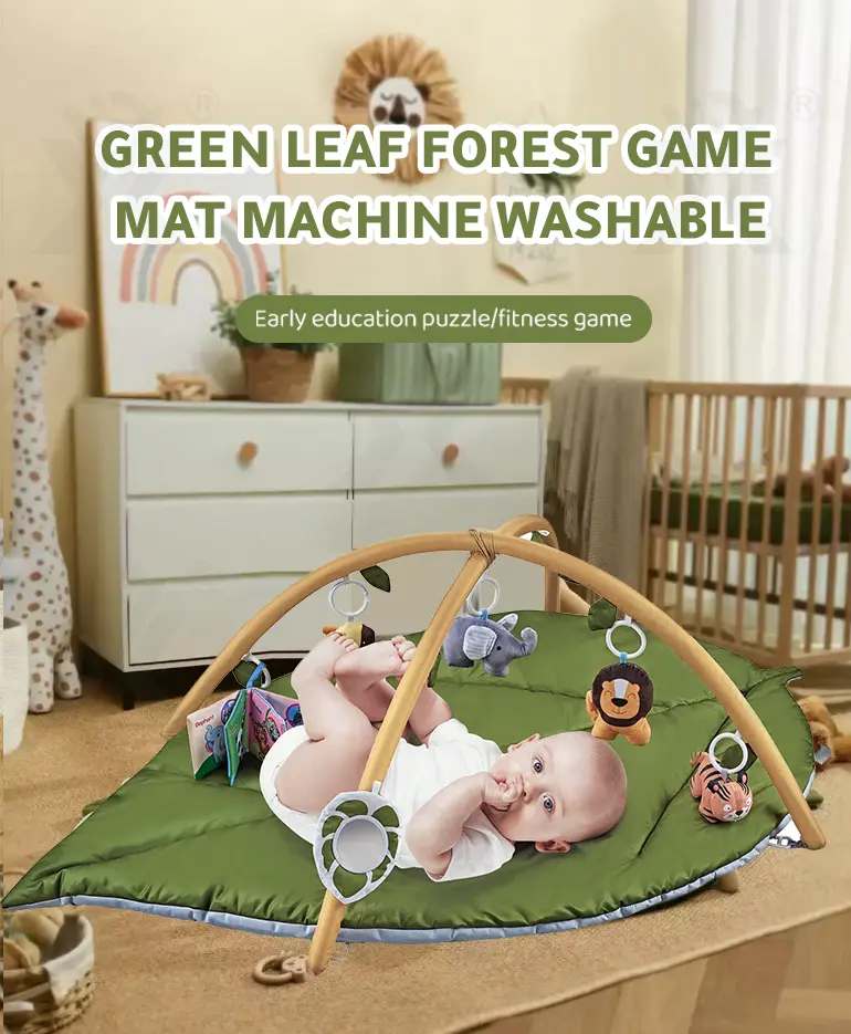 Baby Play Mat Gyms, “Forest Leaf” Shape, with Wooden Stand (TB-4526477) — illustrated product details, panel 1