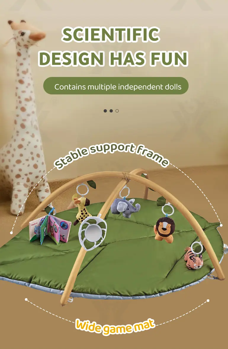 Baby Play Mat Gyms, “Forest Leaf” Shape, with Wooden Stand (TB-4526477) — illustrated product details, panel 3