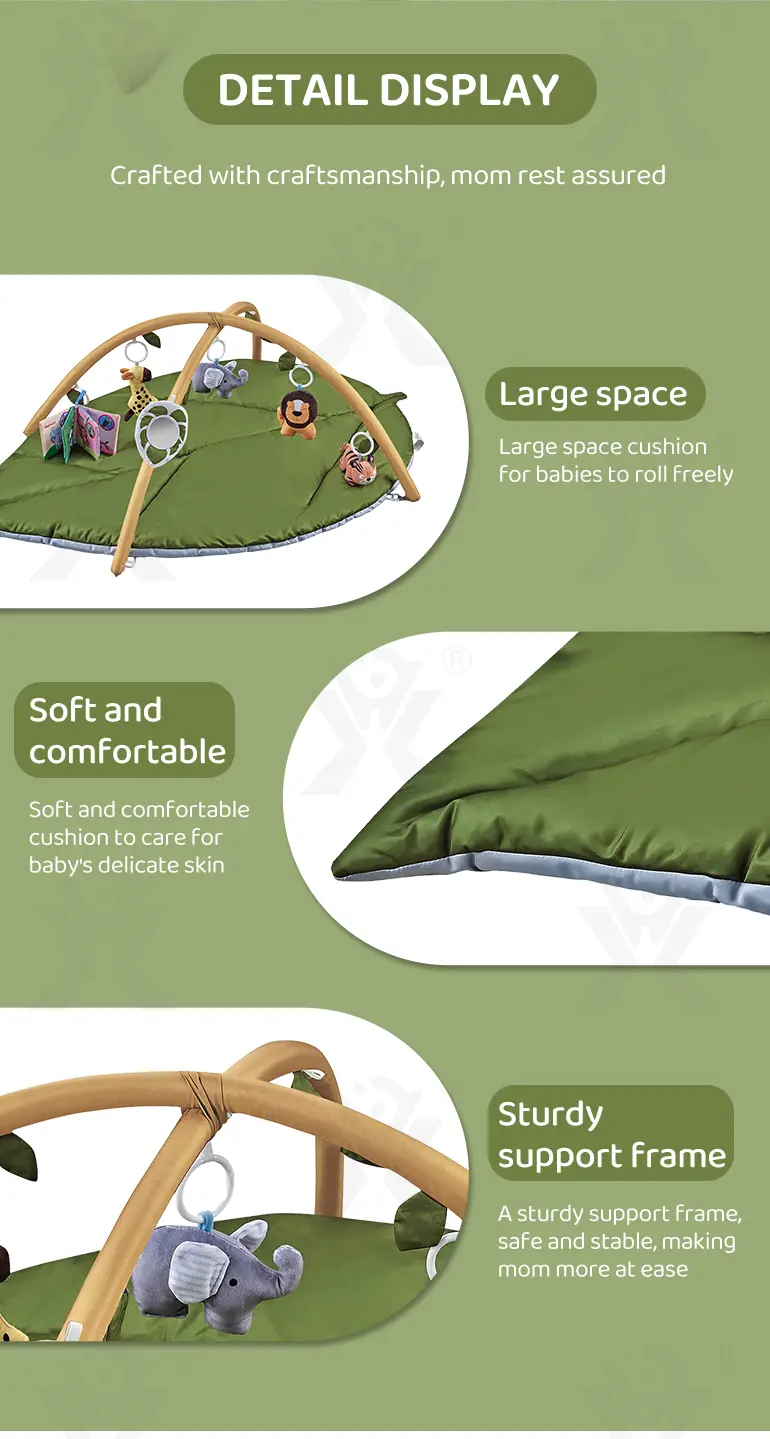 Baby Play Mat Gyms, “Forest Leaf” Shape, with Wooden Stand (TB-4526477) — illustrated product details, panel 6
