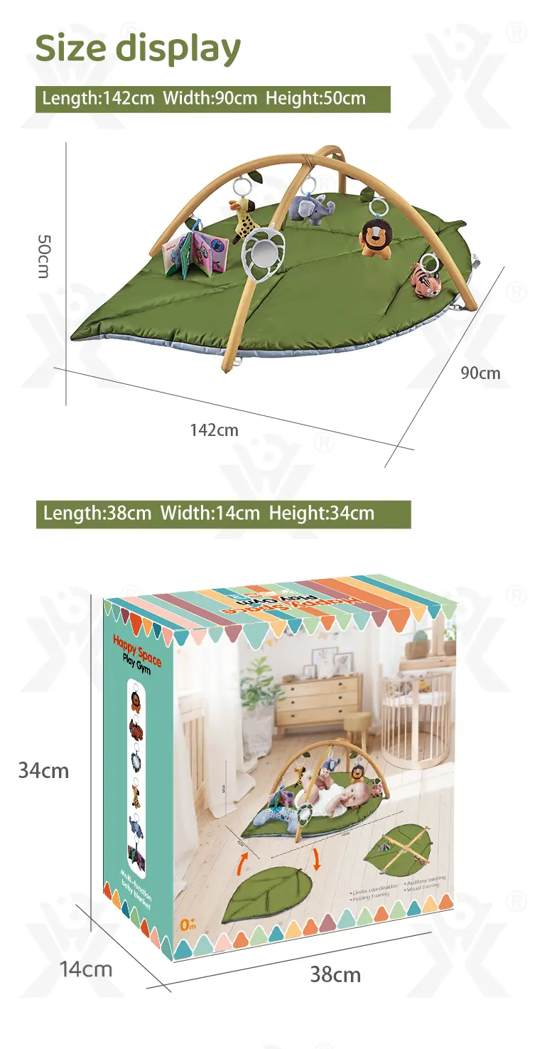 Baby Play Mat Gyms, “Forest Leaf” Shape, with Wooden Stand (TB-4526477) — illustrated product details, panel 8