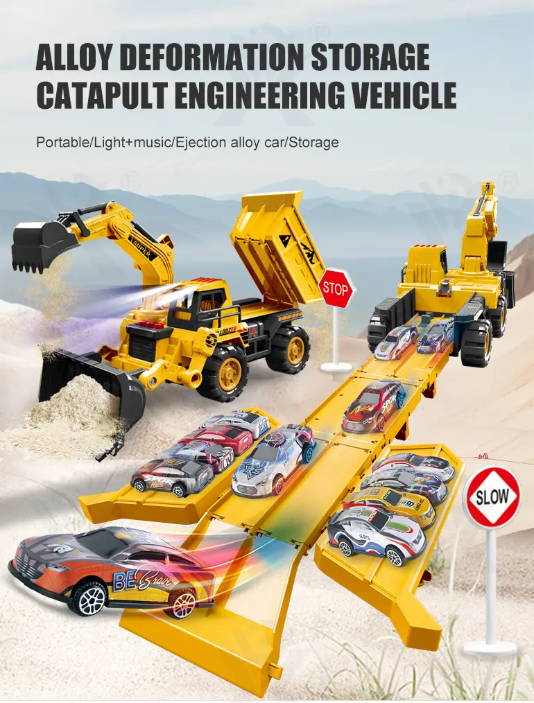 Construction Vehicle Toy Set, Includes a Toy Cars and a Modular Track Component (TB-4526031) — illustrated product details, panel 1