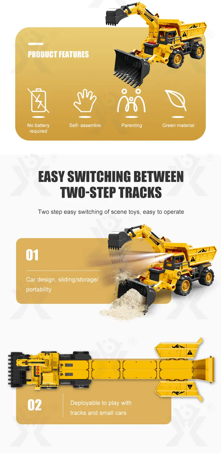 Construction Vehicle Toy Set, Includes a Toy Cars and a Modular Track Component (TB-4526031) — illustrated product details, panel 2