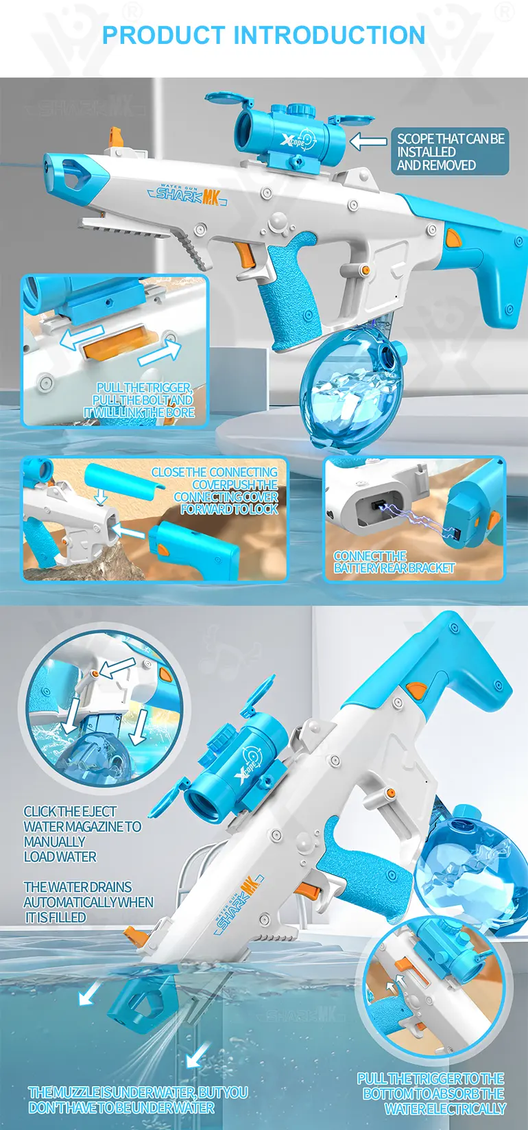 Water Guns​, Bulk Kids Water Gun Toys for Sale, with Electric Automatic Continuous Shooting System (TB-4485085) — illustrated product details, panel 4