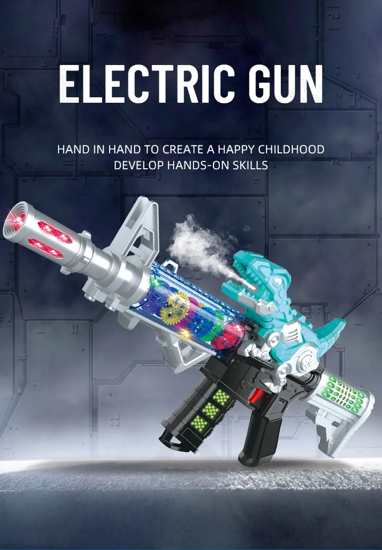 Dinosaur Electric Toy Guns with LED Lights, Sounds & Spray (TB-4395199) — illustrated product details, panel 1