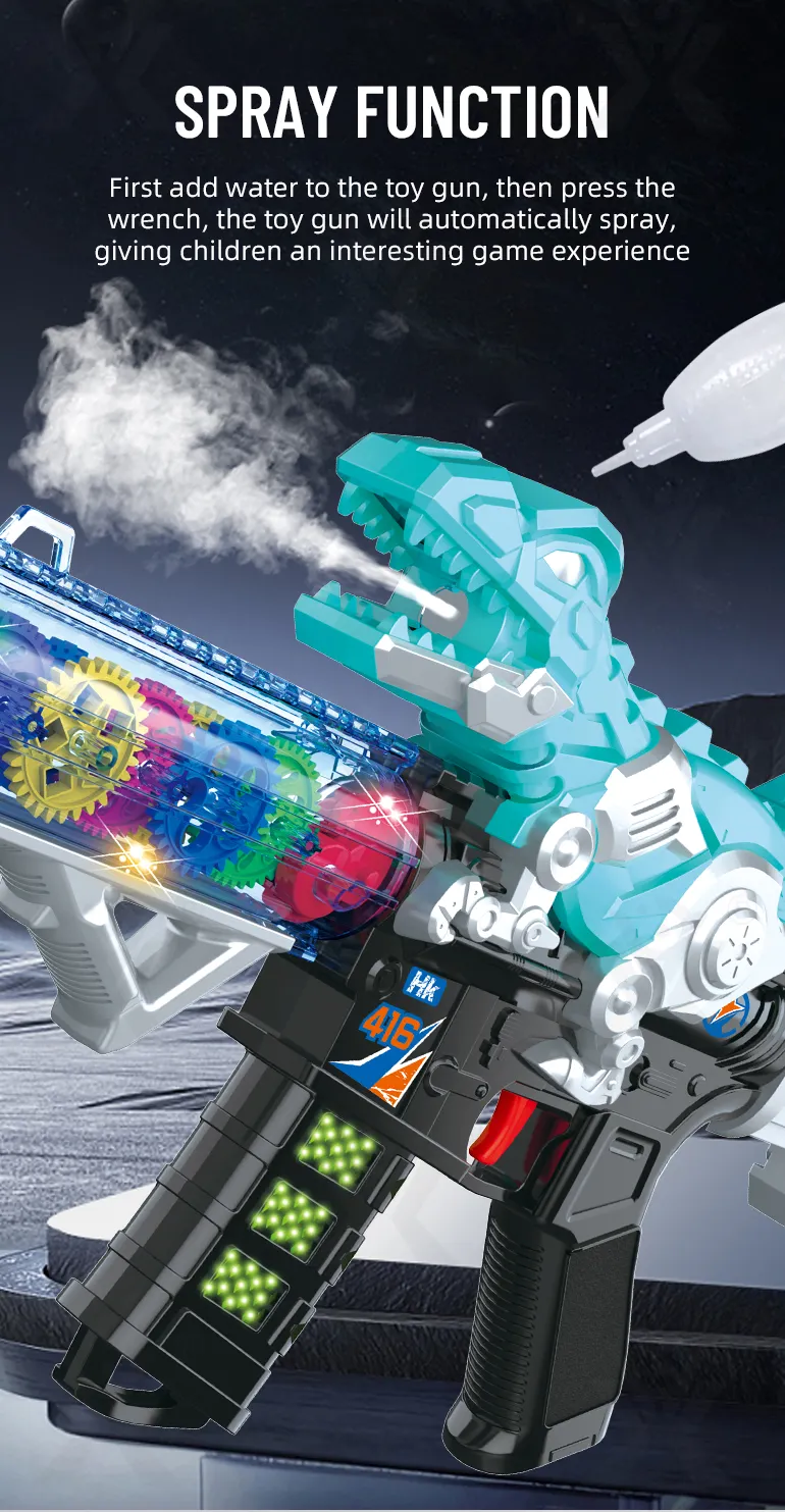 Dinosaur Electric Toy Guns with LED Lights, Sounds & Spray (TB-4395199) — illustrated product details, panel 3