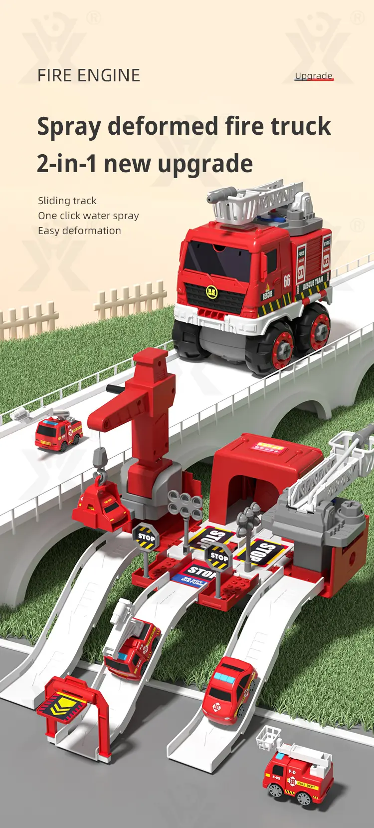 Fire Truck Toy Sets, With Deformable Track, Support OEM/ODM (TB-4866075) — illustrated product details, panel 1