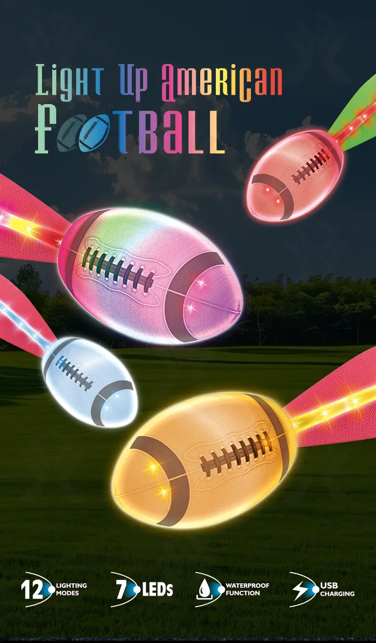 Light Up American Football Toys, with Rainbow Light Trails, Perfect for Night Games (TB-4859496) — illustrated product details, panel 1