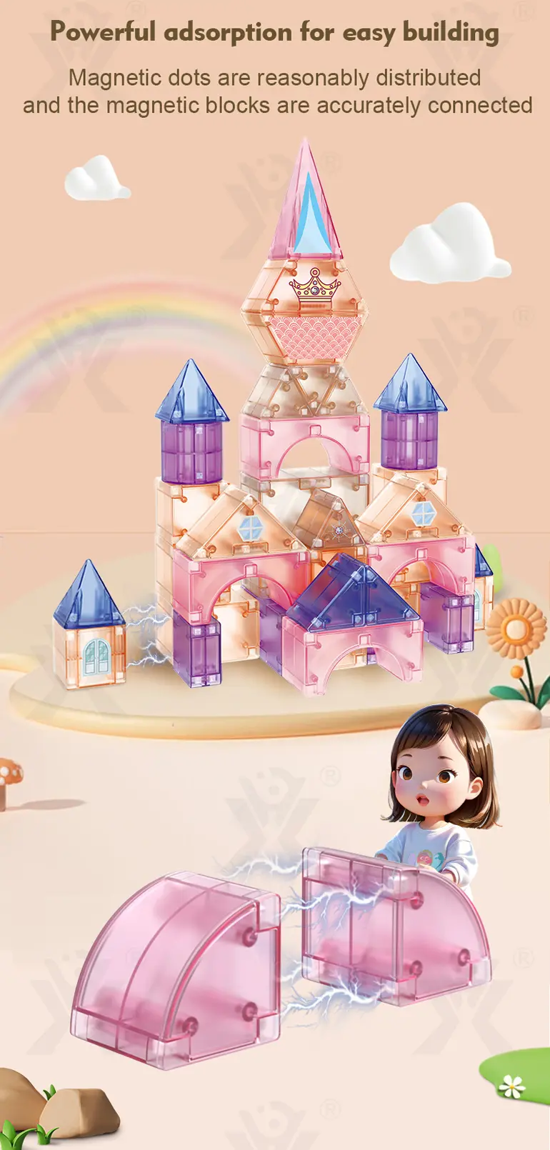 Magic Magnetic Building Block Sets, Kids‘ Fairy Tale Building Block Toys, Wholesale and Customizable (TB-4481018) — illustrated product details, panel 1