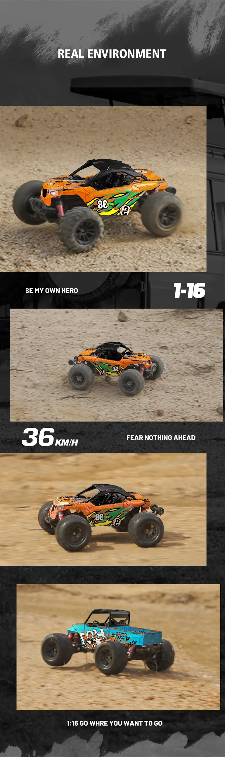 High-Speed RC Cars, 36km/h, 1:16 Simulation Car Body, Six Colors Available (TB-4048964) — illustrated product details, panel 10