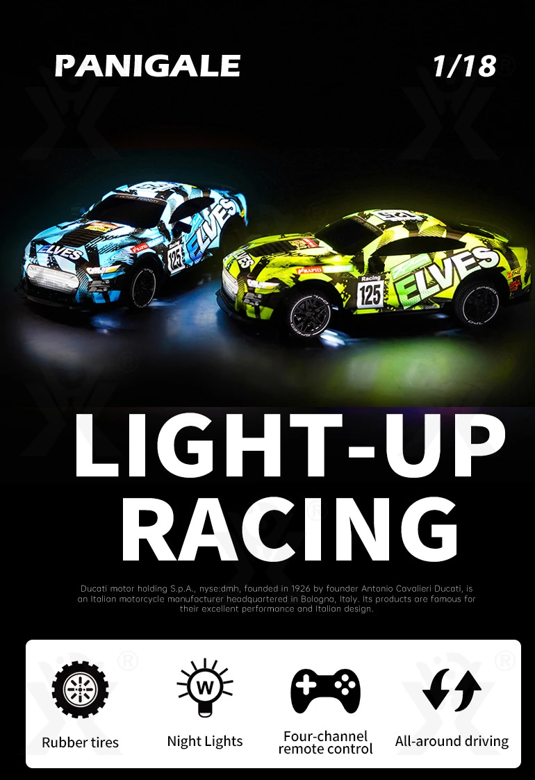 Remote Control Racing Car, 1:18 Scale Ducati Co-branded with LED Lights and Glow Tires (TB-4222685) — product photograph 2