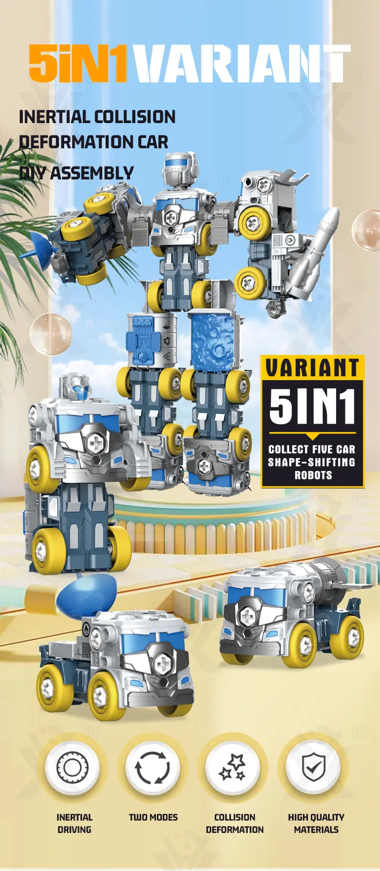 5-in-1 Transforming Construction Robot Toy Set for Kids (TB-4469642) — illustrated product details, panel 1