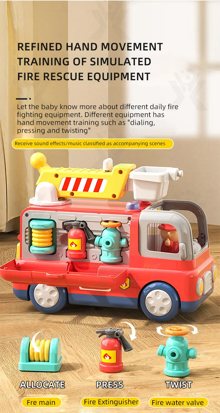 Interactive Firefighter Truck Toy with Rotating Ladder, Sound & Light Effects (TB-4905975) — illustrated product details, panel 4