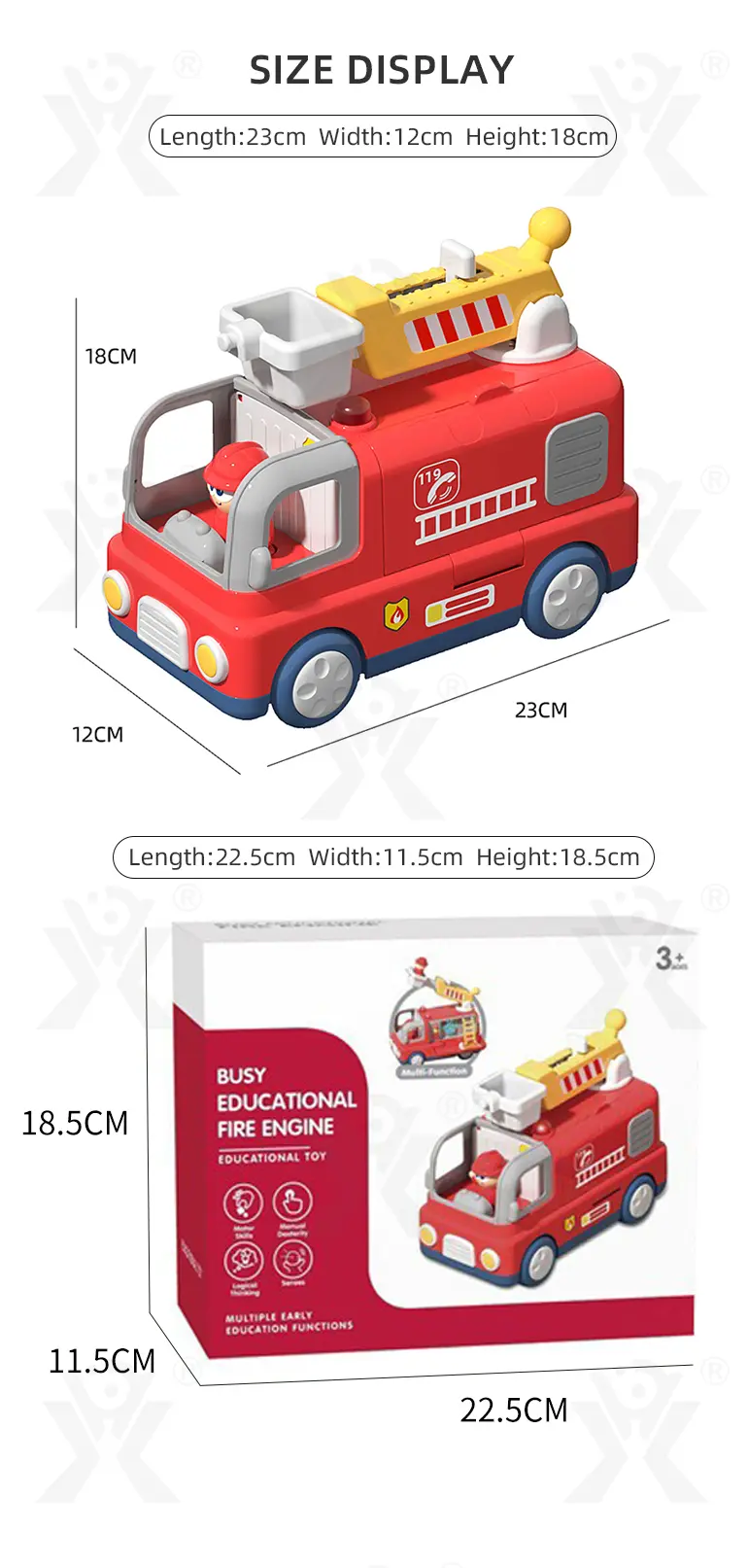Interactive Firefighter Truck Toy with Rotating Ladder, Sound & Light Effects (TB-4905975) — illustrated product details, panel 9