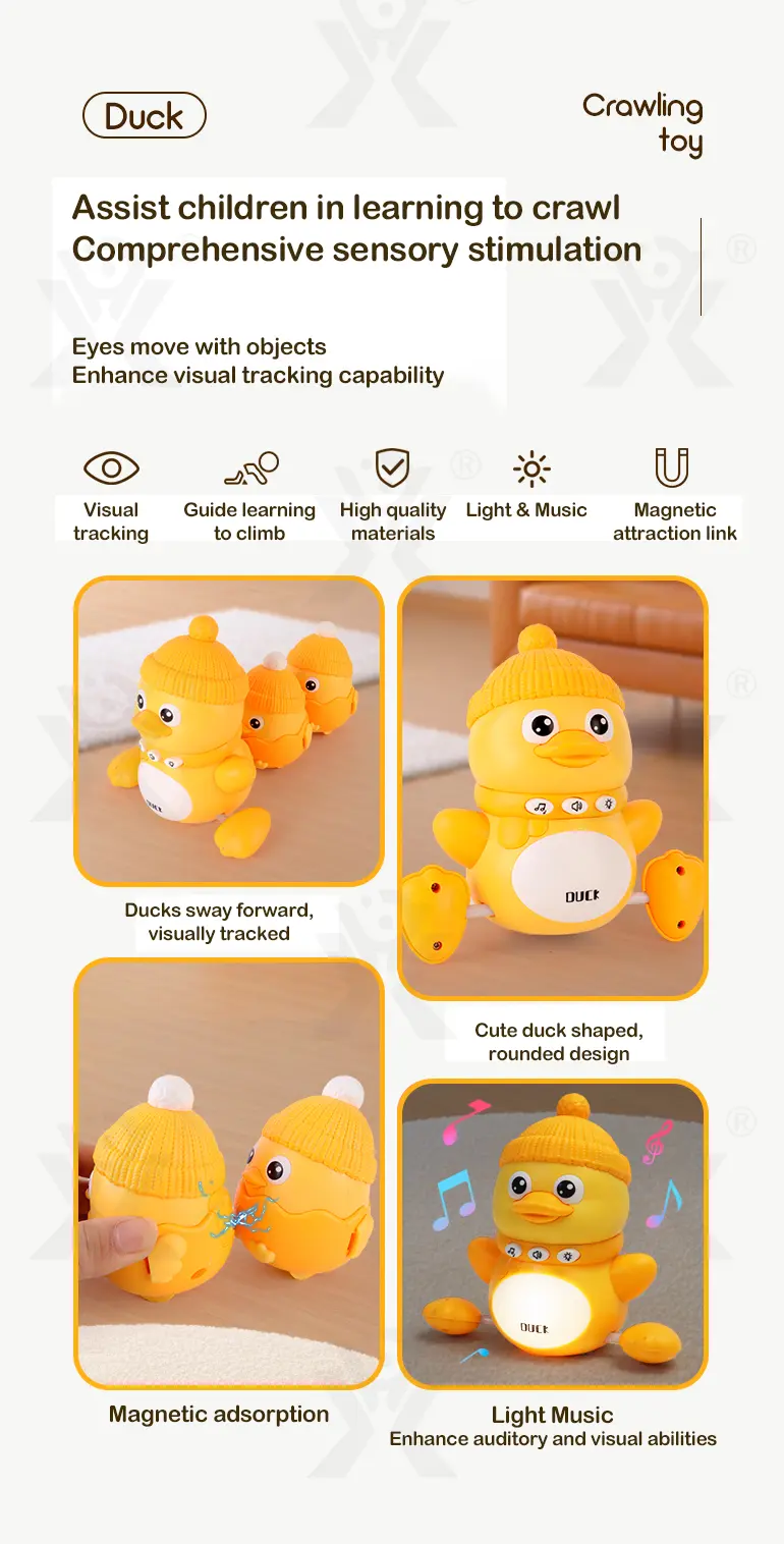 Magnetic Crawling Duck Toy for Babies-Music, Light & Interactive Play (TB-4900006) — illustrated product details, panel 2