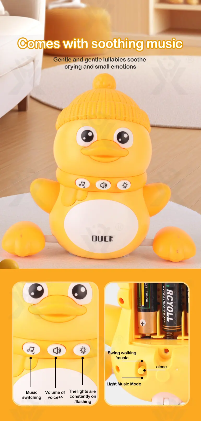 Magnetic Crawling Duck Toy for Babies-Music, Light & Interactive Play (TB-4900006) — illustrated product details, panel 6