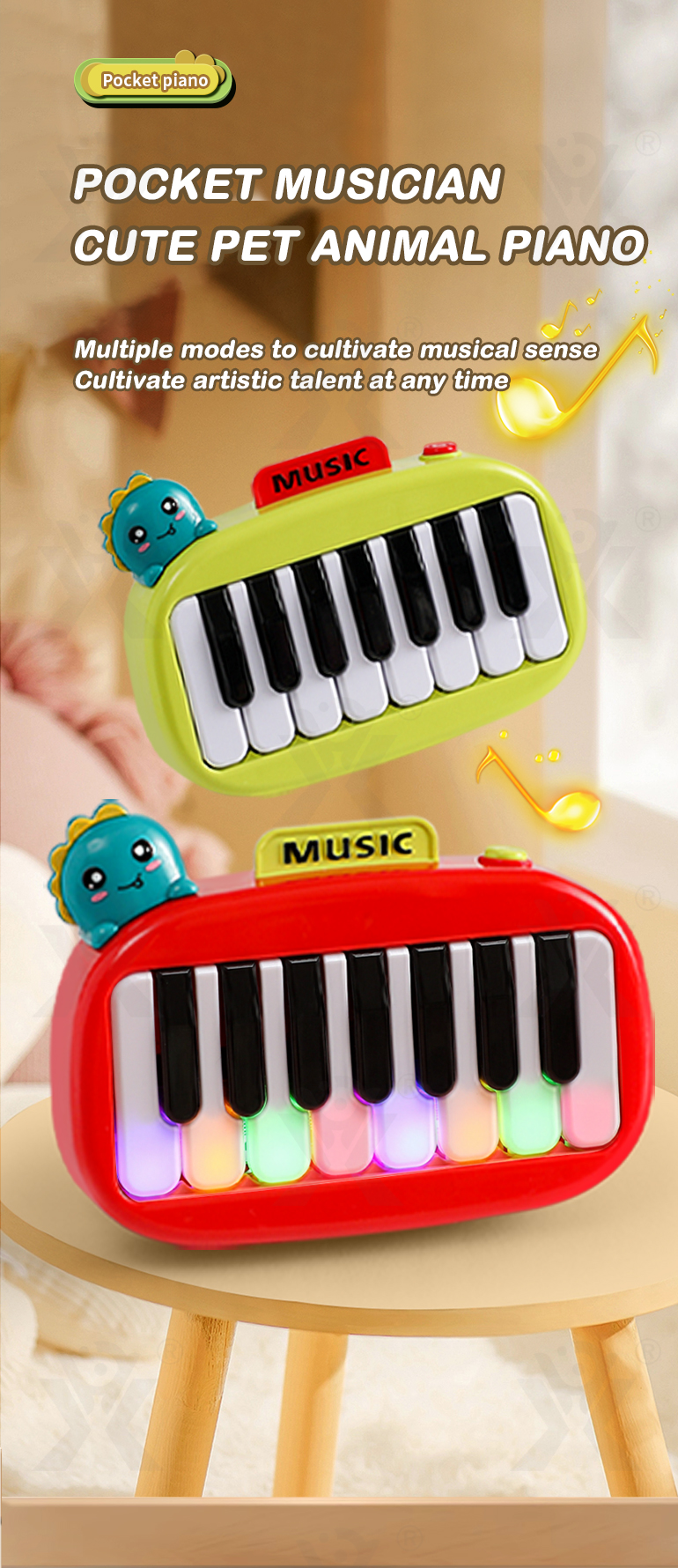 Pocket Electric Piano Toy (TB-4955174) — illustrated product details, panel 1