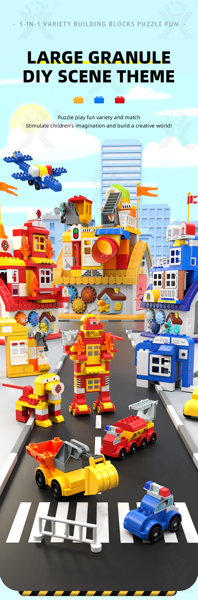 5-in-1 Police Station Building Blocks Toy for Kids (TB-4299083) — illustrated product details, panel 1