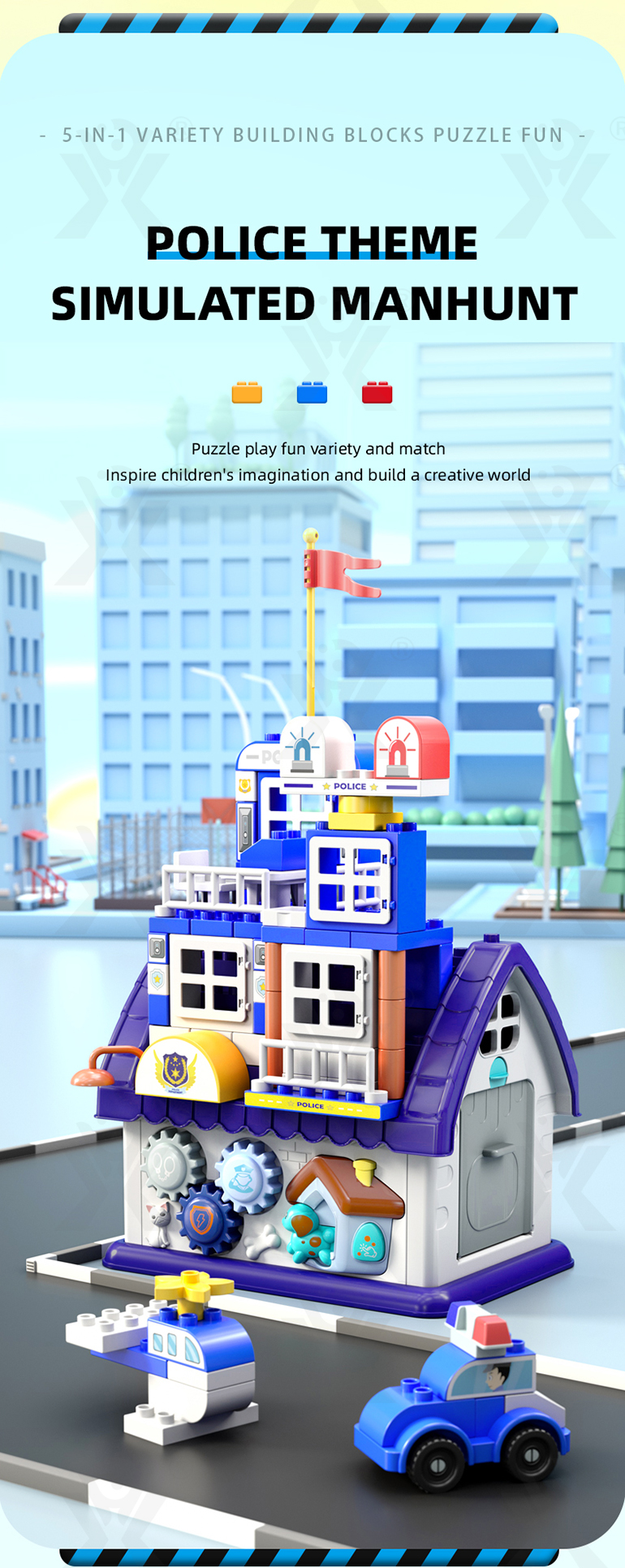 5-in-1 Police Station Building Blocks Toy for Kids (TB-4299083) — illustrated product details, panel 5