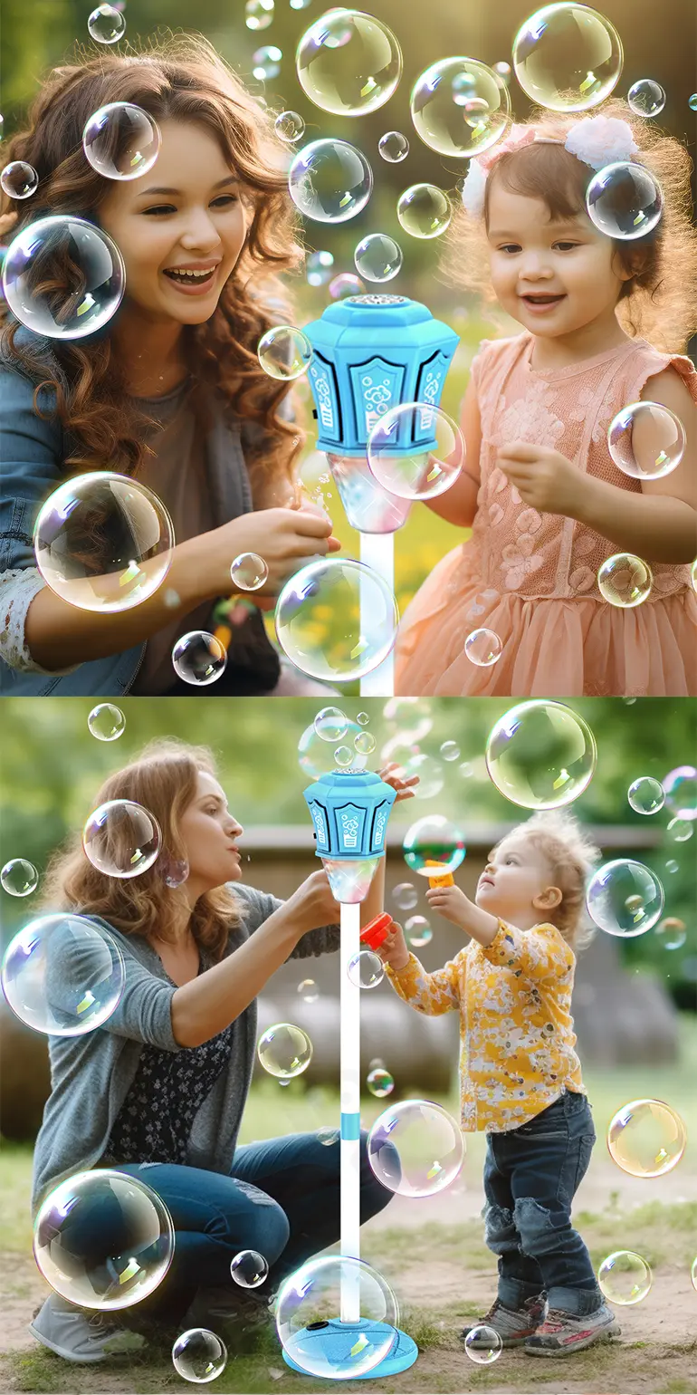 Remote Control Standing Bubble Machines with Lights & Music (TB-4971782) — illustrated product details, panel 2