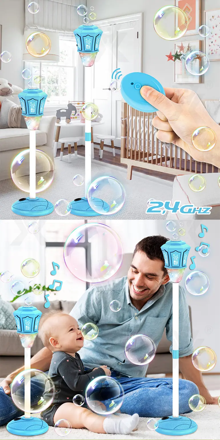Remote Control Standing Bubble Machines with Lights & Music (TB-4971782) — illustrated product details, panel 3