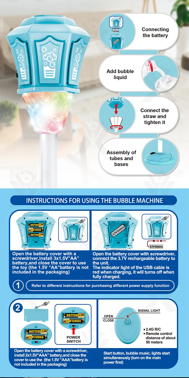 Remote Control Standing Bubble Machines with Lights & Music (TB-4971782) — illustrated product details, panel 5