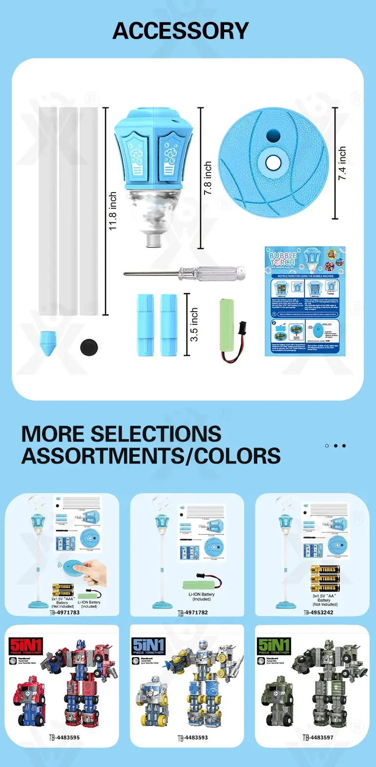 Remote Control Standing Bubble Machines with Lights & Music (TB-4971782) — illustrated product details, panel 7