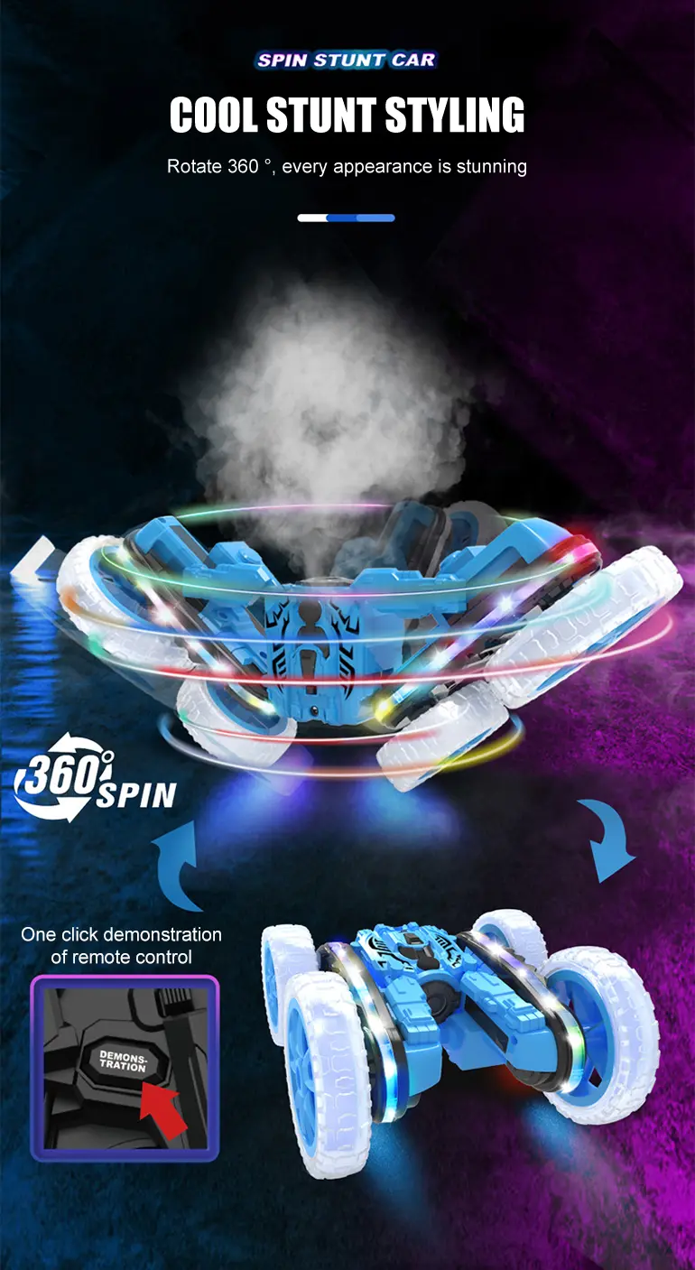 RC Stunt Cars with Spray & LED Lights (TB-4291969) — illustrated product details, panel 3