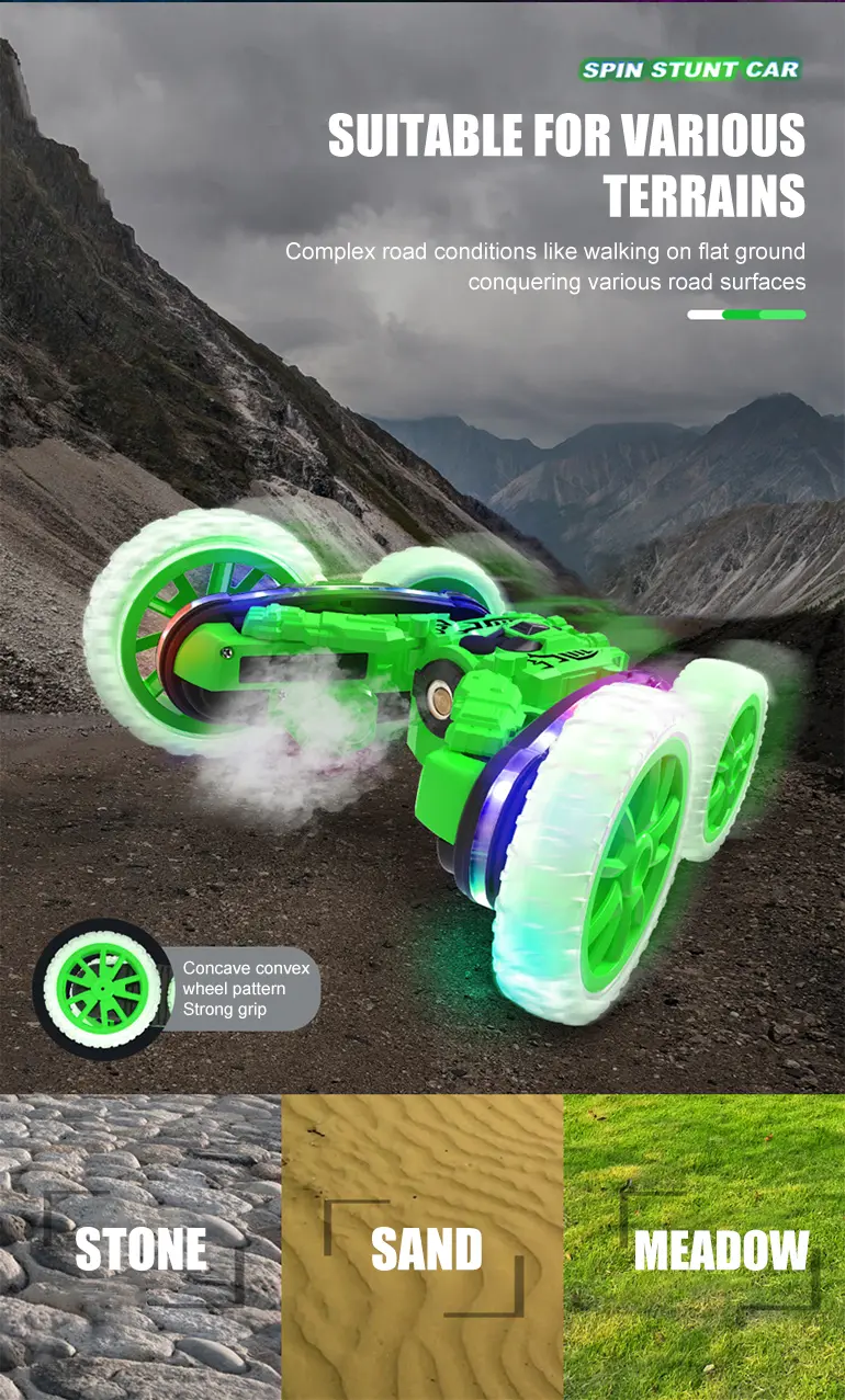 RC Stunt Cars with Spray & LED Lights (TB-4291969) — illustrated product details, panel 2