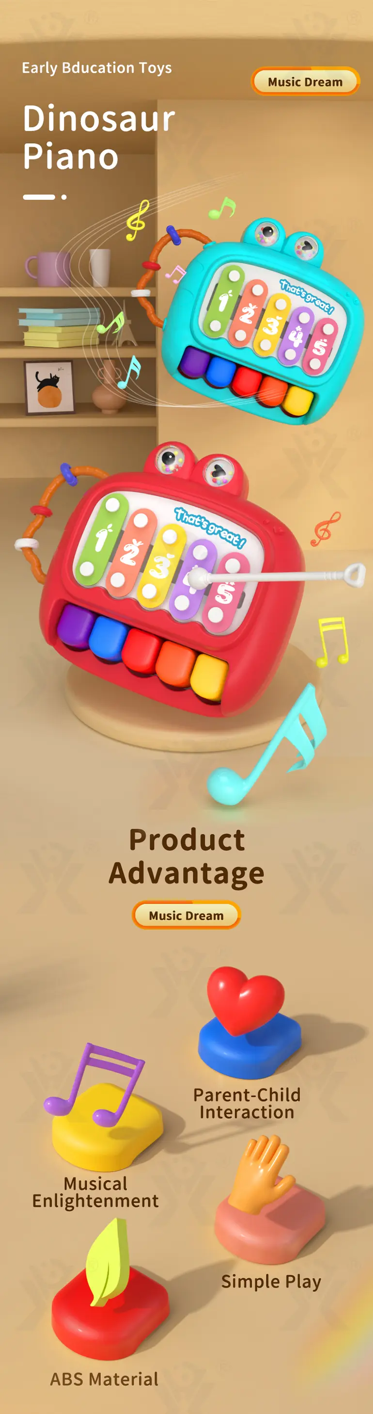 Kids Interactive Xylophone & Piano Toy (TB-4330913) — illustrated product details, panel 1