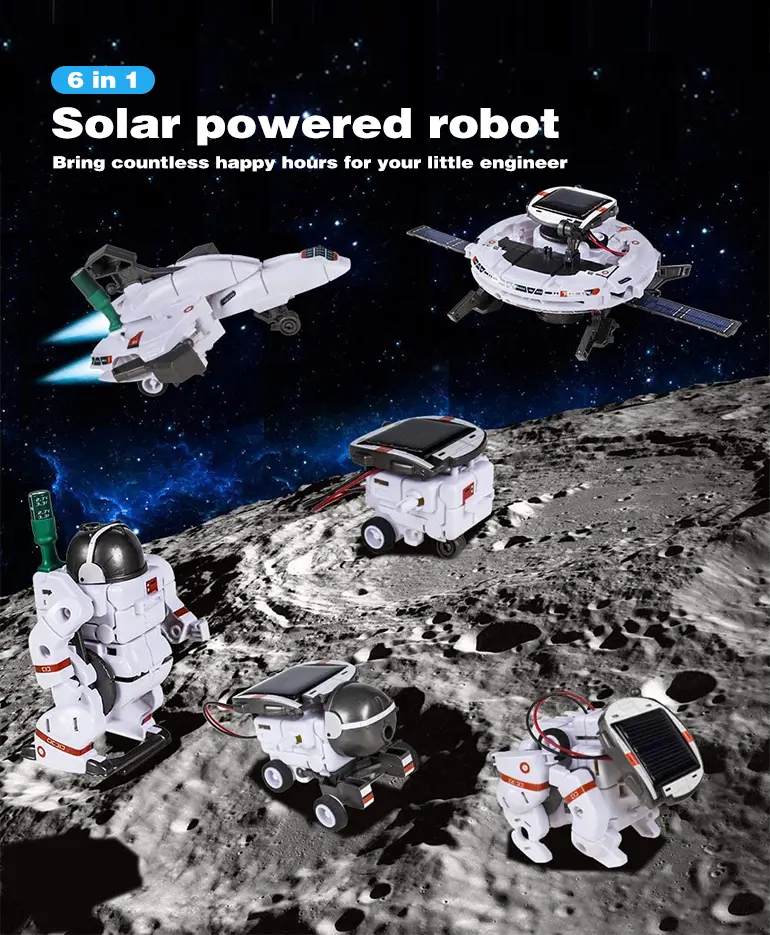 6-in-1 Solar Robot Toy Powered By Solar Energy for Kids STEM Learning (TB-2312845) — illustrated product details, panel 1