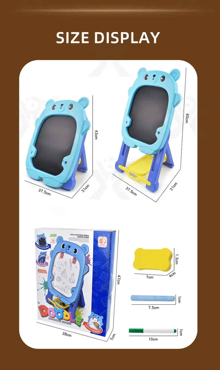 Double-Sided Kids Drawing Board with Adjustable Easel & Storage Tray (TB-2335589) — illustrated product details, panel 11