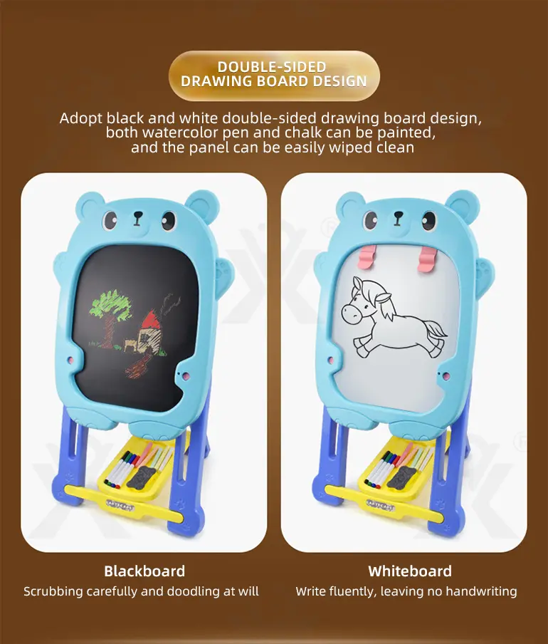 Double-Sided Kids Drawing Board with Adjustable Easel & Storage Tray (TB-2335589) — illustrated product details, panel 2