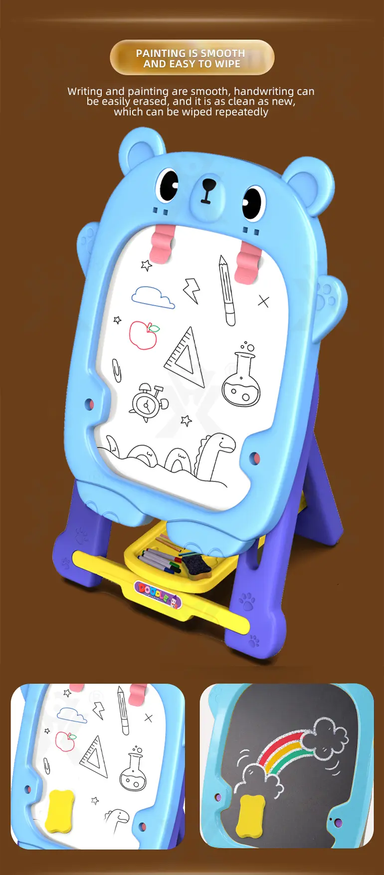 Double-Sided Kids Drawing Board with Adjustable Easel & Storage Tray (TB-2335589) — illustrated product details, panel 5