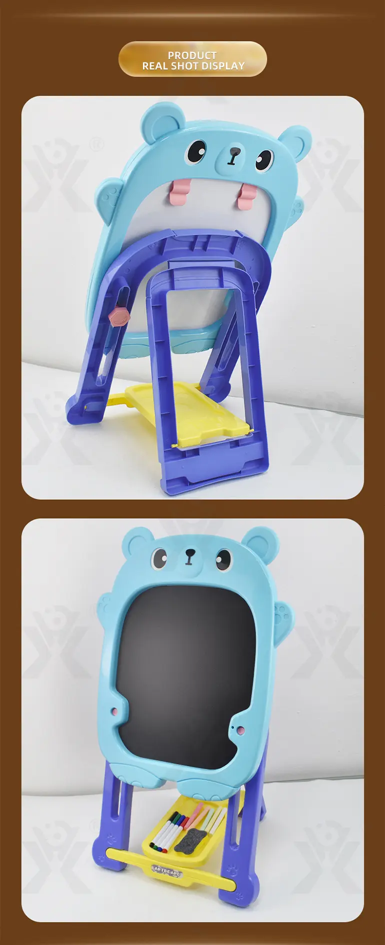 Double-Sided Kids Drawing Board with Adjustable Easel & Storage Tray (TB-2335589) — illustrated product details, panel 9