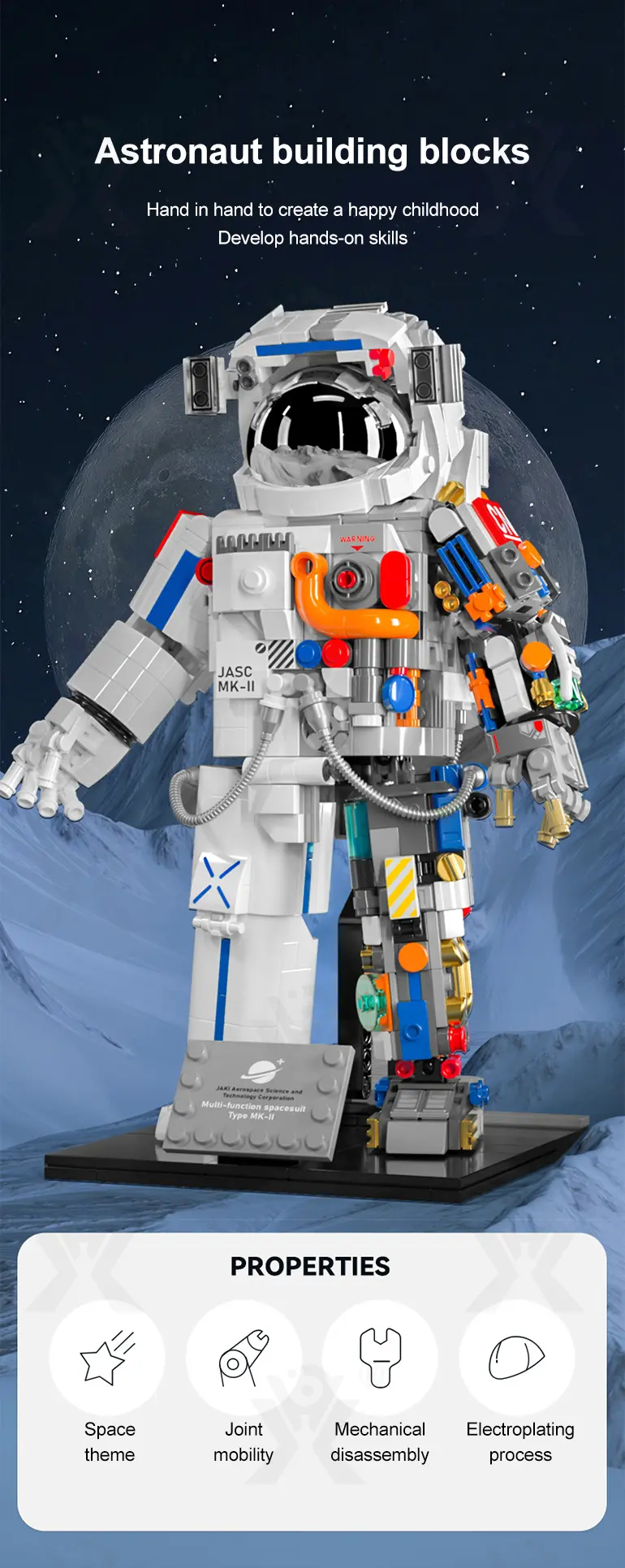 Astronaut Model Toy with Movable Joints & Electroplated Helmet (TB-4303956) — illustrated product details, panel 1
