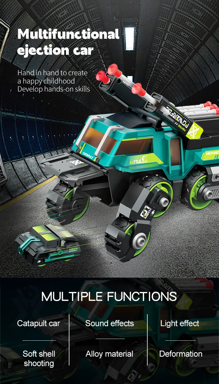 Diecast Ejection 2-in-1 Chariot with Deformation, Lights, and Battle Play (TB-4095637) — illustrated product details, panel 1