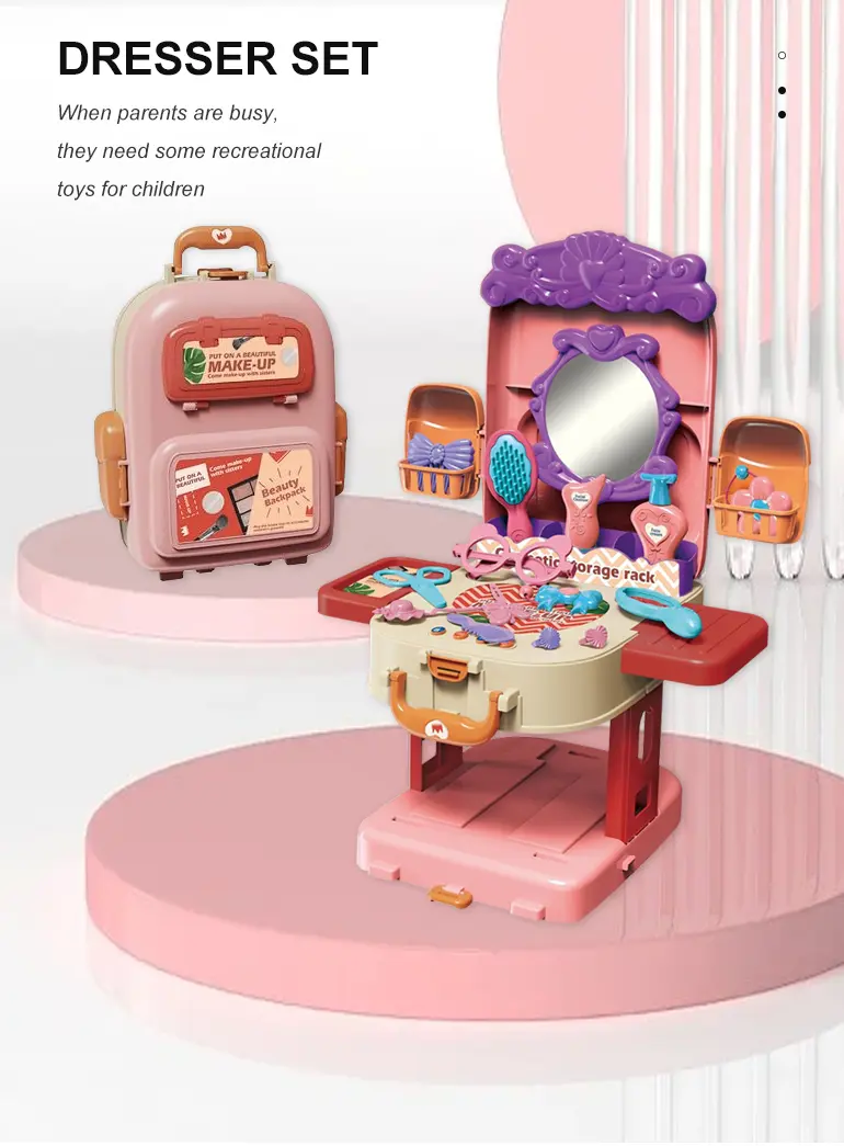 3-in-1 Kids Dresser Backpack with Light & Music for Fun Role Play, Pretend Play Toy (TB-2175263) — illustrated product details, panel 1