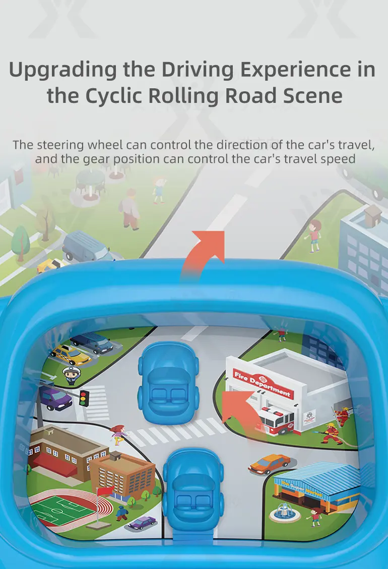 Kids Driving Simulator Toy with Steering Wheel, Gear Shift & Realistic Road Scene (TB-4148612) — illustrated product details, panel 4