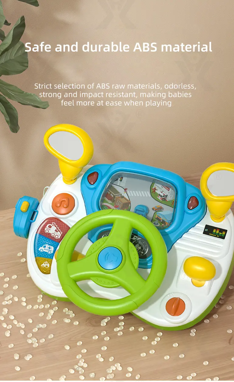 Kids Driving Simulator Toy with Steering Wheel, Gear Shift & Realistic Road Scene (TB-4148612) — illustrated product details, panel 9