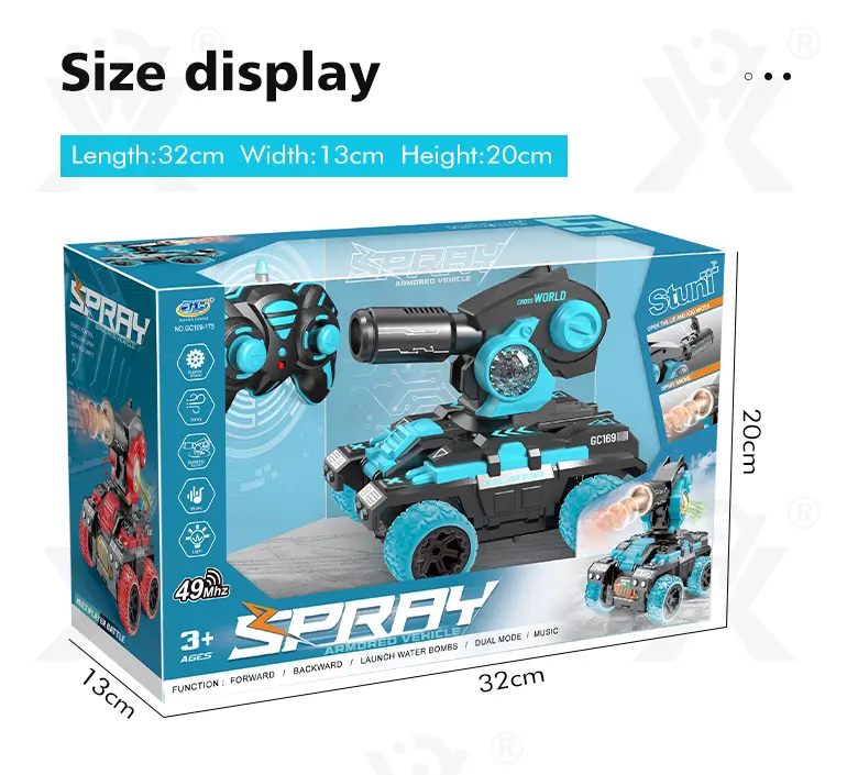 Remote Control Spray Tank Toy with 360° Turret, Mist Effect, and Battle Mode (TB-4056429) — illustrated product details, panel 12