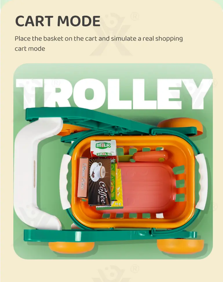 Kids 2-in-1 Shopping Cart Toy with Basket & Play Food Accessories, Role Play, Pretend Play (TB-4008954) — illustrated product details, panel 4