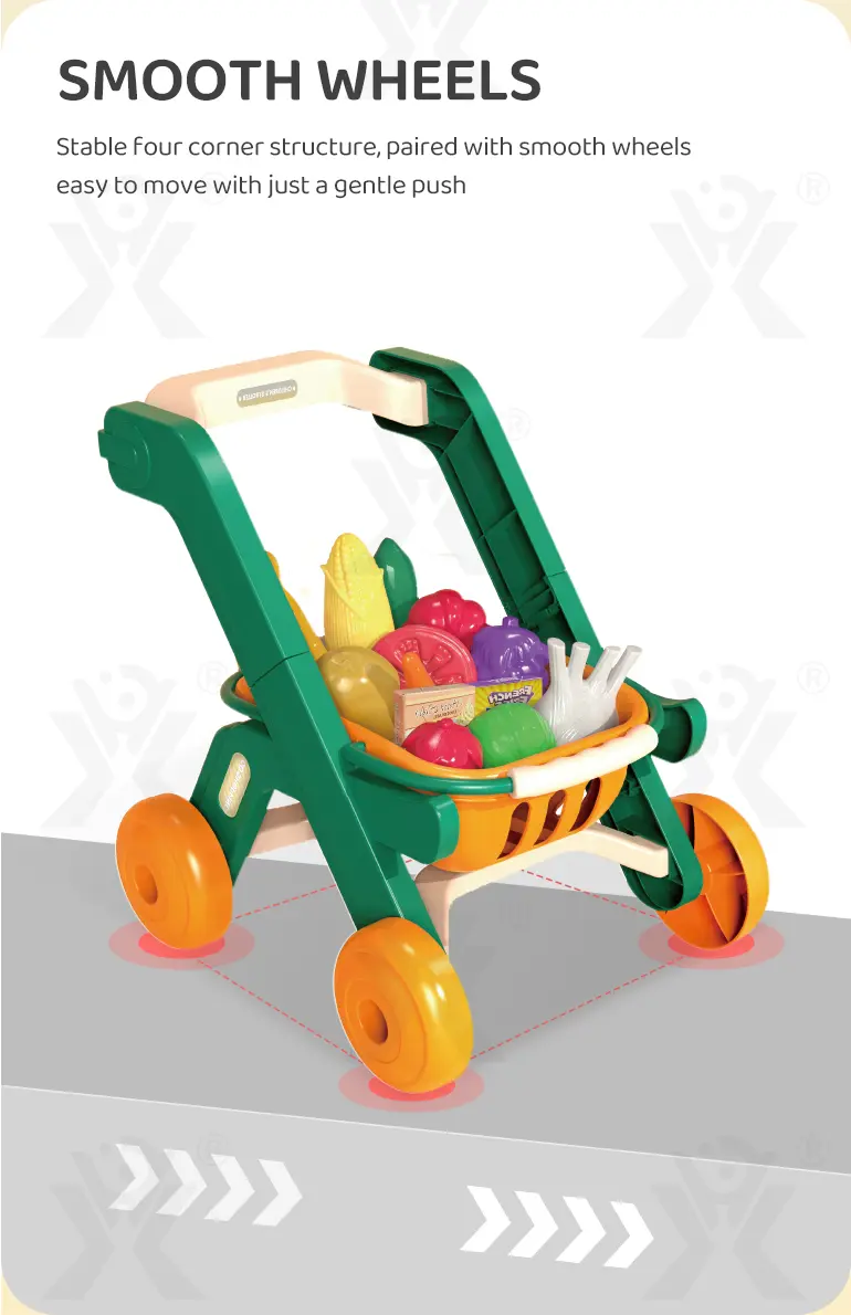 Kids 2-in-1 Shopping Cart Toy with Basket & Play Food Accessories, Role Play, Pretend Play (TB-4008954) — illustrated product details, panel 5
