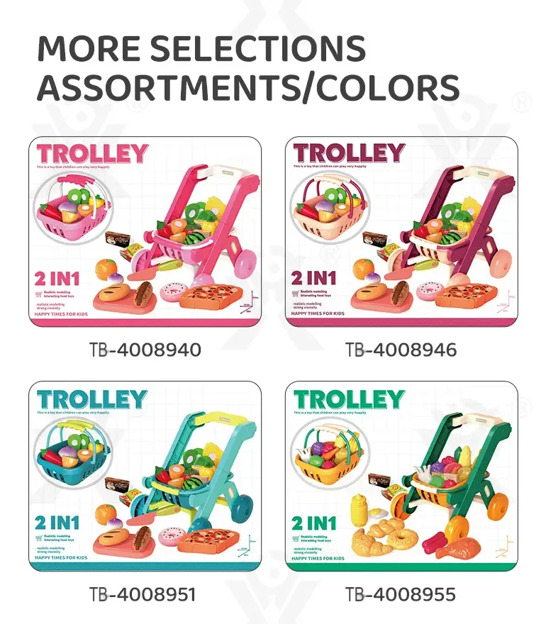 Kids 2-in-1 Shopping Cart Toy with Basket & Play Food Accessories, Role Play, Pretend Play (TB-4008954) — illustrated product details, panel 7