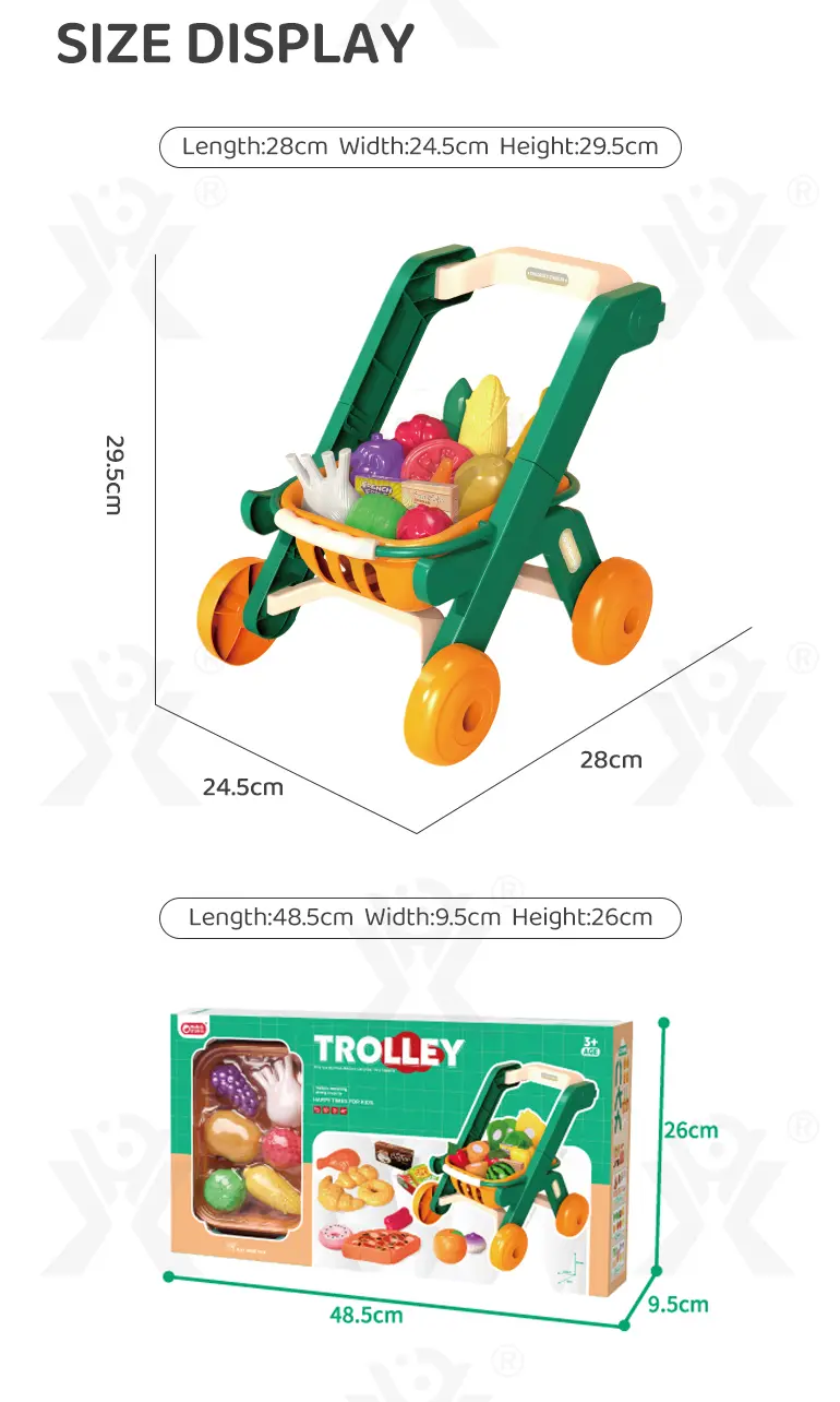 Kids 2-in-1 Shopping Cart Toy with Basket & Play Food Accessories, Role Play, Pretend Play (TB-4008954) — illustrated product details, panel 8
