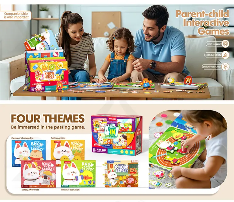 Magic Sticker Book for Kids with Four Learning Themes & Reusable Design (TB-4857047) — illustrated product details, panel 1