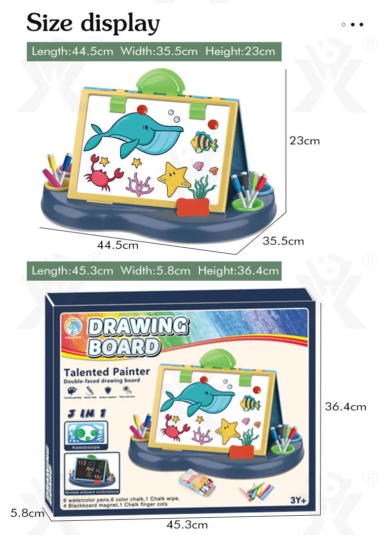 Kids Dual-Sided Painting Table with Chalkboard & Whiteboard (TB-2303984) — illustrated product details, panel 6
