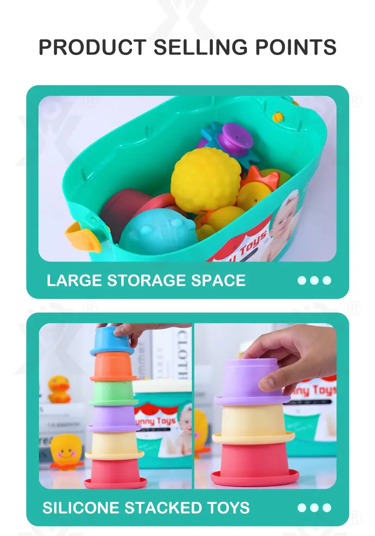 Baby Bath Toy Silicone Stackable with Storage & Shape Pairing Play (TB-4321187) — illustrated product details, panel 3
