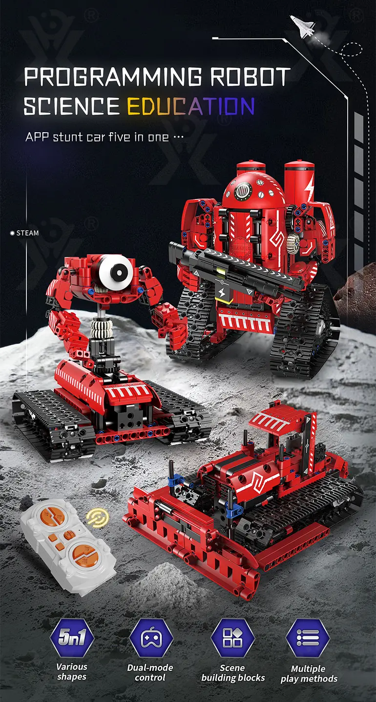 5-in-1 Programming Electric Robot with RC/APP Control & Transformable Models (TB-4156875) — illustrated product details, panel 1